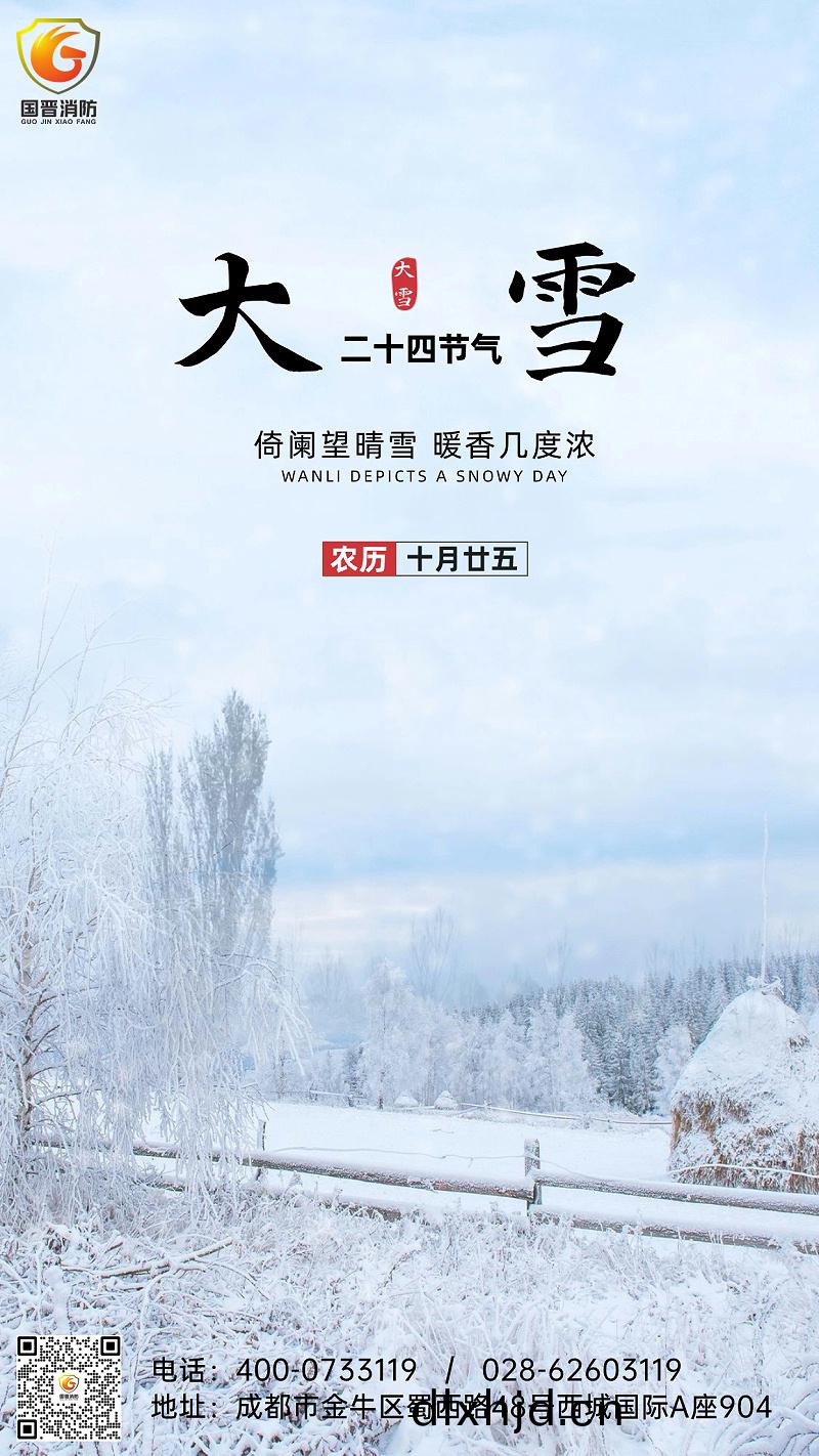 大雪節氣(qi)全(quan)屏雪(xue)地實景(jing)祝福手(shou)機海(hai)報